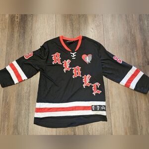 Emo, rebel, goth, black, casual, jersey, skull, streetwear, unisex